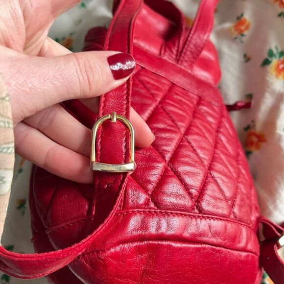 VTG 80s Ann Taylor Red Quilted Leather Mini Backpack Bag